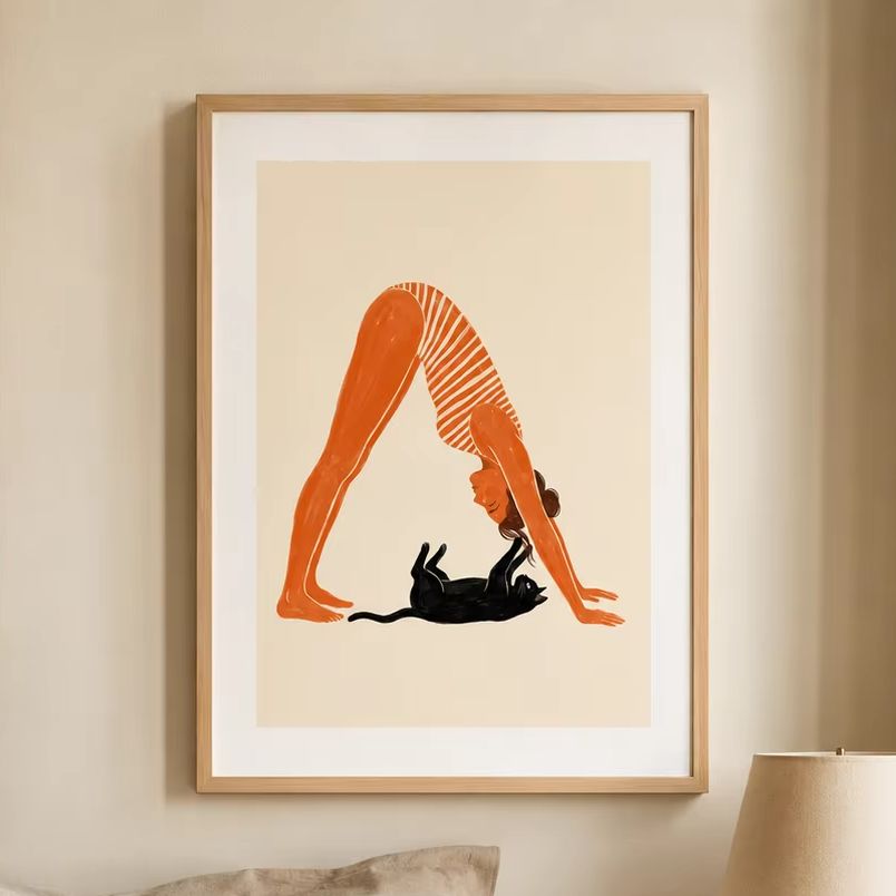 Home Office Yoga Room - Yoga With Cat Poster,Canvas Wall Print,Modern