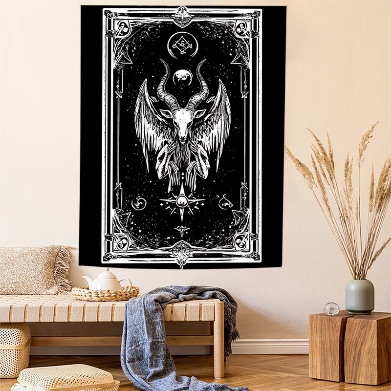 Home Office Yoga Room - VIKAMA Tarot Style Baphomet Tapestry Mystic