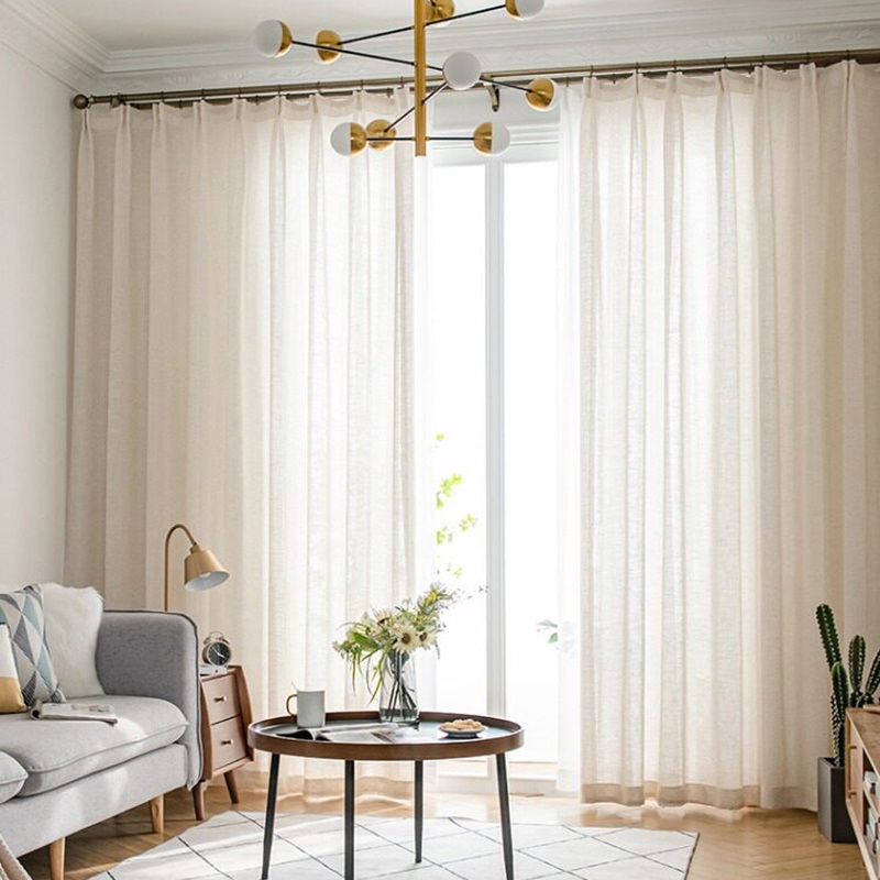 Home Office Yoga Room - Japanese light beige cotton linen curtains