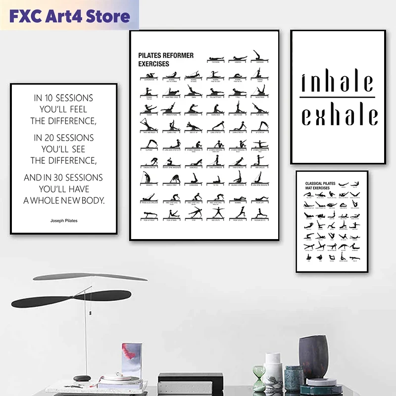 Home Office Yoga Room - Frameless Pilates Workout Chart Poster Canvas