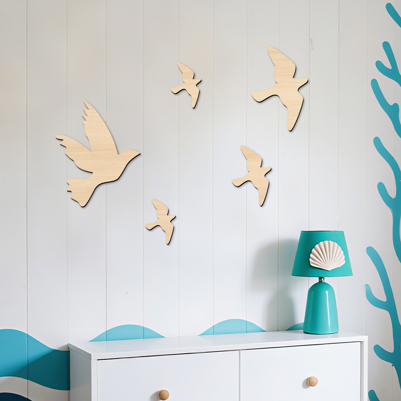 Home Office Yoga Room - 5Pcs Fly Birds Wooden Sign Seagull