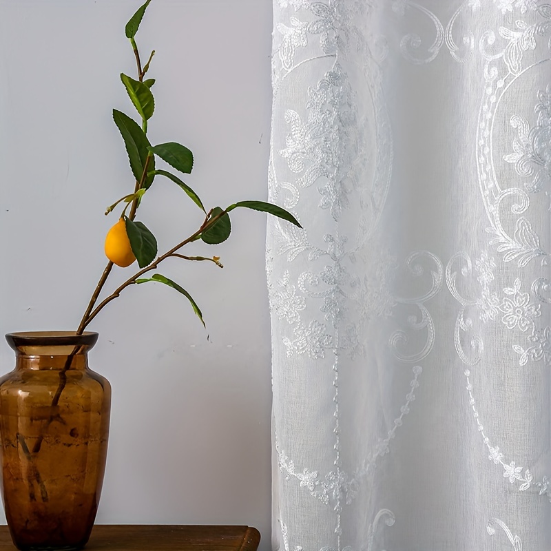 1pc White Embroidered Sheer Cu - Home Office Inspiration recension och pris